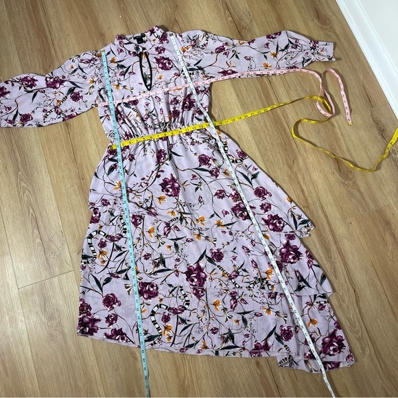 Lindex Asymmetrical Floral Serpent Soft Purple Ruffle Keyhole Dress Size Small - Picture 10 of 10